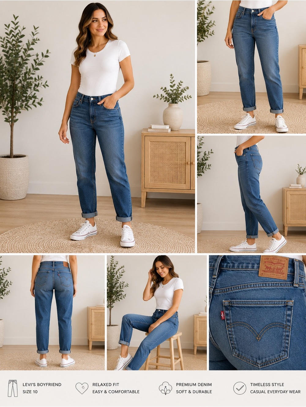 Levi's Women's Boyfriend Jeans in Dark Blue Denim